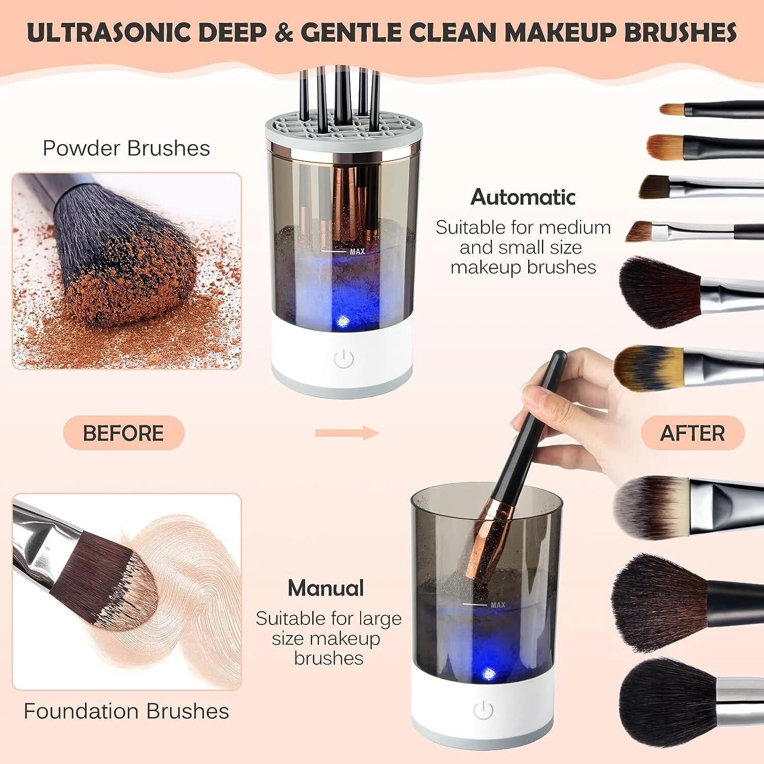 Deluxe electronic cleaner for cleaning and drying makeup brushes